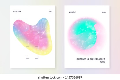 Holographic background. Princess gradient. Kawaii unicorn hologram. Vibrant universe banner. Fantasy set. Holographic background with magic sparkles, stars and blurs for girl party invitation.
