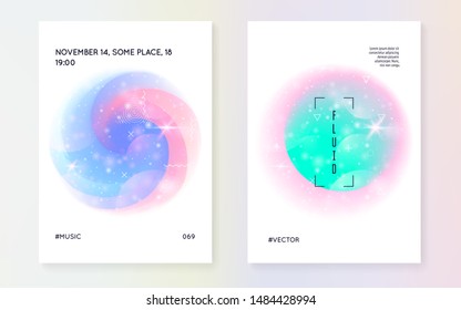 Holographic background. Princess gradient. Kawaii unicorn hologram. Fantasy set. Spectrum universe banner. Holographic background with magic sparkles, stars and blurs for girl party invitation.