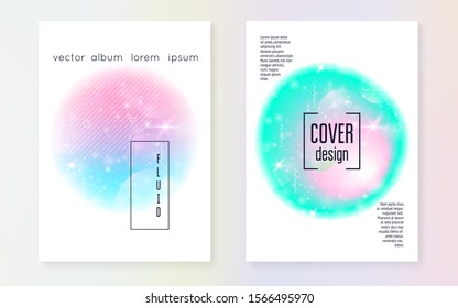 Holographic background. Princess gradient. Kawaii unicorn hologram. Spectrum universe banner. Fantasy set. Holographic background with magic sparkles, stars and blurs for girl party invitation.