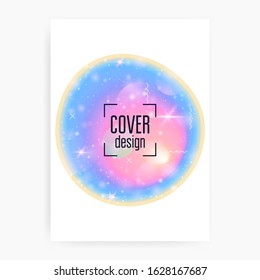 Holographic background. Princess gradient. Kawaii unicorn hologram. Girlie universe banner. Fantasy cover. Holographic background with magic sparkles, stars and blurs for girl party invitation.