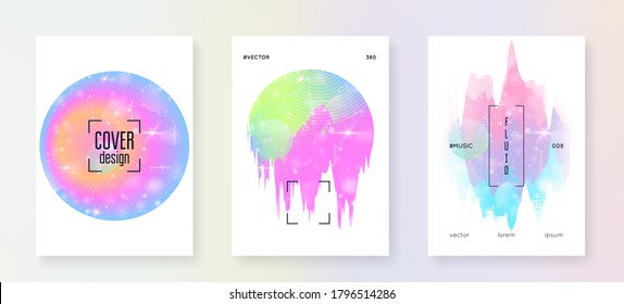 Holographic background. Princess gradient. Kawaii unicorn hologram. Fantasy set. Vibrant universe banner. Holographic background with magic sparkles, stars and blurs for girl party invitation.