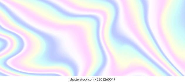 Holographic background. Rainbow spectrum gradient backdrop. Liquid metallic texture. Unicorn color blurred backdrop. Iridescent hologram effect wallpaper for cover, poster, banner. Vector illustration