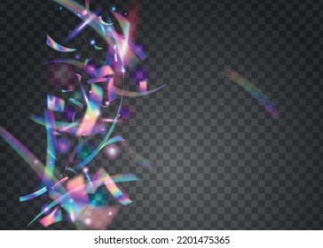 Holographic Background. Retro Carnaval Template. Flying Foil. Shiny Flyer. Bokeh Confetti. Rainbow Sparkles. Violet Laser Effect. Modern Art. Blue Holographic Background