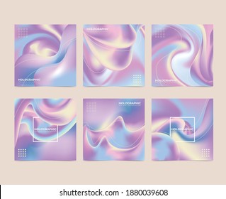 Holographic background with Set of 6 different abstract colors for design