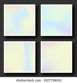 Holographic background set in 80s - 90s style. Vibrant hologram frames with gradient in pastel colors. Vector