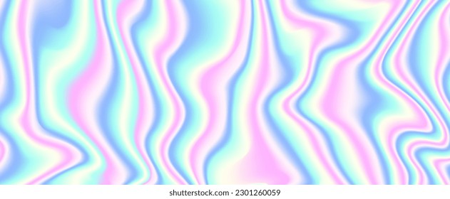 Holographic background. Unicorn gradient backdrop. Liquid metallic texture. Pastel colors blurred backdrop. Iridescent hologram effect wallpaper for cover, poster, banner. Vector illustration