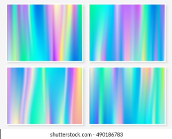 Holographic background. Vibrant neon pastel texture. Hologram glitch for web design. Hipster style backdrop set. Trendy vector background for fashion or printed products.