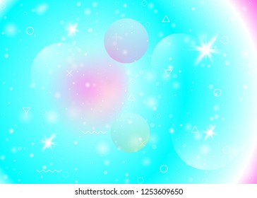 Holographic background with vibrant rainbow gradients. Dynamic fluid. Cosmos hologram. Design template for poster, web app and mobile interface. Creative holographic background.
