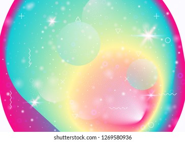 Holographic background with vibrant rainbow gradients. Dynamic fluid. Cosmos hologram. Graphic layout for book, book and flyer. Cute holographic background.