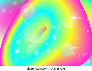 Holographic background with vibrant rainbow gradients. Dynamic fluid. Cosmos hologram. Graphic layout for web app, presentation and mobile screen. Stylish holographic background.