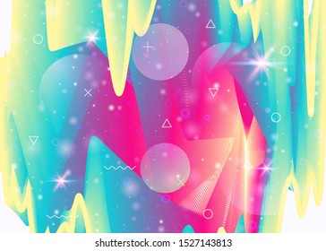 Holographic background with vibrant rainbow gradients. Dynamic fluid. Cosmos hologram. Graphic template for mobile screen, wallpaper and poster. Neon holographic background.