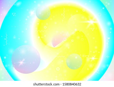 Holographic background with vibrant rainbow gradients. Dynamic fluid. Cosmos hologram. Graphic template for wallpaper, banner and cover. Trendy holographic background.