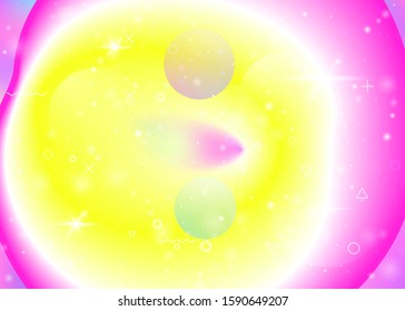 Holographic background with vibrant rainbow gradients. Dynamic fluid. Cosmos hologram. Design layout for brochure, poster and mobile interface. Vintage holographic background.