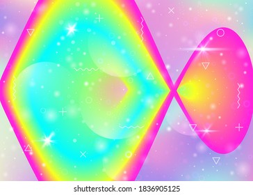 Holographic background with vibrant rainbow gradients. Dynamic fluid. Cosmos hologram. Graphic template for web app, mobile screen and banner. Hipster holographic background.