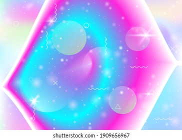 Holographic background with vibrant rainbow gradients. Dynamic fluid. Cosmos hologram. Graphic template for annual report, flyer and web app. Iridescent holographic background.
