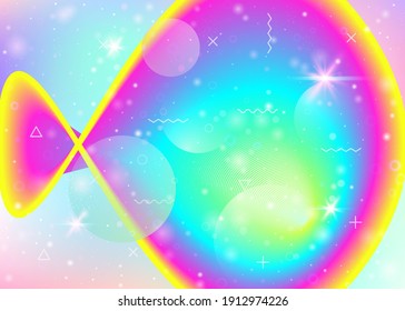 Holographic background with vibrant rainbow gradients. Dynamic fluid. Cosmos hologram. Graphic template for banner, brochure and mobile screen. Trendy holographic background.