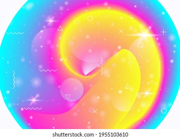 Holographic background with vibrant rainbow gradients. Dynamic fluid. Cosmos hologram. Graphic layout for web app, poster and annual report. Bright holographic background.