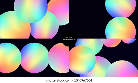 Holographic backgrounds. Holography textures set. Hologram glitch. Smooth blur. Trendy wallpapers. Textures for web design, business printed products.