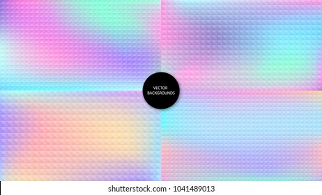 Holographic backgrounds. Holography textures set. Hologram glitch. Smooth blur. Trendy wallpapers. Textures for web design, business printed products.