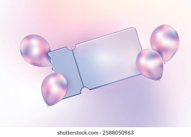 Holographic balloon chrome color with a coupon tag label. metal in neon rainbow colors. balloon bubble shape with shiny, glossy, reflective surface. Isolated Y2K retro futuristic vector