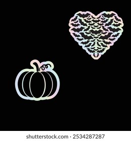 Holographic Bat Heart and Pumpkin Halloween Sticker Duo