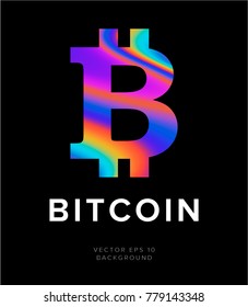 Holographic bitcoin on dark backgound.