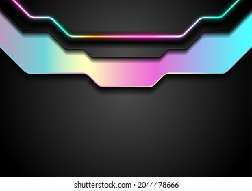 Holographic and black glossy geometric abstract tech background. Vector art colorful corporate design