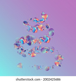 Holographic Blob Splash Vector Blue Background. Futuristic Liquid Brochure. Color Organic Bubble Poster. Light Minimal Template.