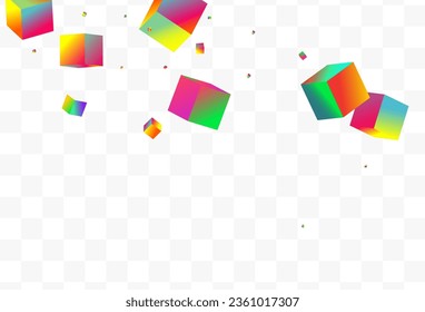 Holographic Block Vector Transparent Background. Rainbow Perspective Confetti Pattern. Style Element Wallpaper. Gradient Brick 3d Presentation.