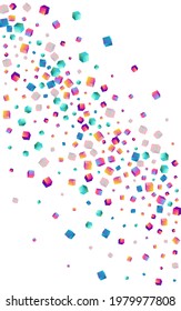 Holographic Block Vector White Background. Rainbow Graphic Confetti Wallpaper. Style Element Pattern. Gradient Cube Perspective Template.