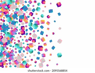Holografischer Block, Vektorweißer Hintergrund. Helle geometrische Konfetti-Präsentation. Vorlage für grafische Steine. Irisierende Box glänzende Tapete.