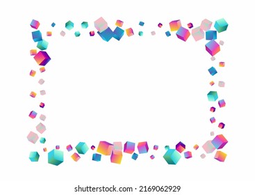 Holographic Block Vector White Background. Bright Graphic Box Wallpaper. Metal Brick Brochure. Gradient Element Abstract Pattern.