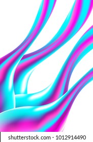Holographic. Blue and Pink Mesh Waves in Holographic Style. Illustration. Futuristic Holography. Holographic Liquid for Banner, Brochure Design, Web, Cover. Futuristic Abstraction. Colorful Gel.