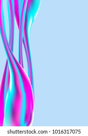 Holographic. Blue and Pink Mesh Waves in Holographic Style. Illustration. Futuristic Holography. Holographic Liquid for Banner, Brochure Design, Web, Cover. Futuristic Abstraction. Colorful Gel.
