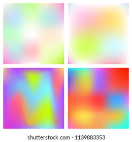 Holographic blurred vector background. Iridescent foil rainbow art. Neon foggy colors.