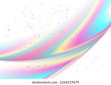 Holographic blurred waves and small particles abstract background. Vector design