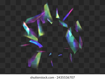 Holographic Bokeh Vector Transparent Background. Rainbow Tinsel Dreamy Illustration. Hologram Kaleidoscope Carnival Poster. Light Paper Flare Texture.