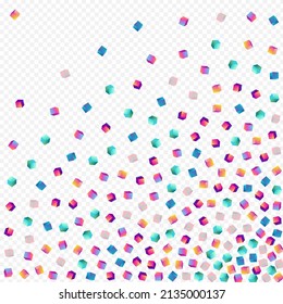 Holographic Box Vector Transparent Background. Rainbow Perspective Cube Paper. Style Block Wallpaper. Multicolored Brick 3d Presentation.