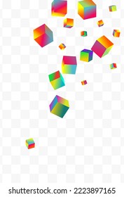 Holographic Box Vector Transparent Background. Rainbow 3d Rhombus Pattern. Graphic Confetti Paper. Bright Polygon Geometric Presentation.