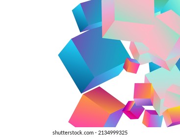 Fondo blanco del vector de caja holográfica. Folleto de elementos de estilo de degradado. 3d Patrón de polígono. Fondo de escritorio de Rainbow Rhombus Business.