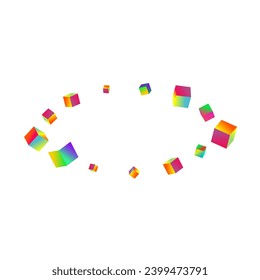 Holographic Box Vector White Background. Bright Abstract Confetti Wallpaper. Metal Cube Presentation. Multicolored Element Graphic Brochure.