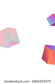 Fondo blanco del vector de caja holográfica. Patrón de bloque de estilos de degradado. Fondo de escritorio de Business Confetti. Tapa de perspectiva de polígono multicolor.