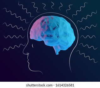 Holographic Brains with Brain Waves on Isolated Background. Vibrant Low Poly Vector 3D Rendering