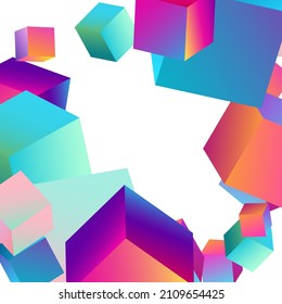 Holographic Brick Vector Transparent Background. Rainbow Structure Cube Presentation. Geometric Rhombus Pattern. Gradient Element Abstract Wallpaper.