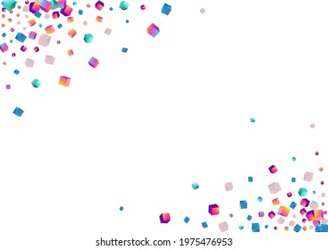 Holographic Brick Vector White Background. Rainbow 3d Element Wallpaper. Abstract Block Brochure. Iridescent Box Geometric Image.