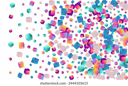 Vector de ladrillo holográfico de fondo blanco. Patrón Rhombus de Perspectiva multicolor. Papel de elemento 3d. Plantilla de metal de cubo iridiscente.