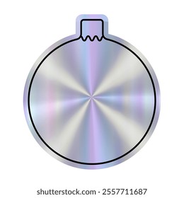 Holographic bright sticker in the form of Christmas tree toy. Round empty background for testing, sales and announcements. Hologram emblem