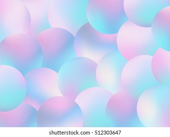 Holographic bubbles background. Trendy fashion wallpaper. Pastel smooth texture. Hipster style backdrop. Circle pearl blurs. Holographic modern vector illustration for web design or printed products.