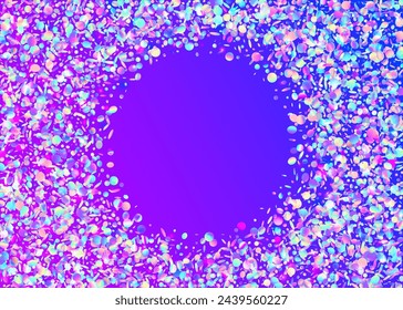 Holographic Burst. Neon Glitter. Disco Texture. Modern Design. Transparent Tinsel. Happy Isolated Template. Falling Poster. Blue Light Effect. Purple Holographic Burst