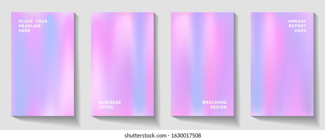 Holographic business brochures. Vector 90s, 80s retro style.  Iridescent graphic template for flyer, poster, banner, mobile app. Vibrant minimal hologram gradient.